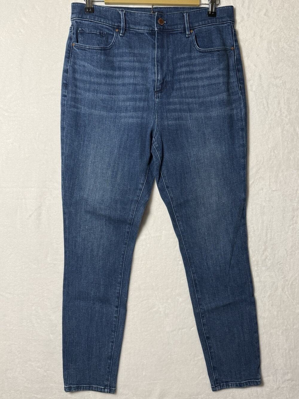 Ann Taylor Factory Jeans Womens 12 Blue High Rise Straight Leg Stretch Denim